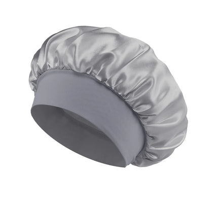1PC Women's Satin Solid Bonnets Wide-brimmed Night Sleeping Bathing Hat Unisex Head Wrap Elastic Band Cap Hair Care Bonnet. Beauty World Shop