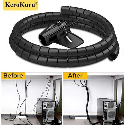 2M 16/10mm Flexible Spiral Cable Wire Protector Cable Organizer Computer Cord Protective Tube Clip Organizer Management Tools Beauty Fashion
