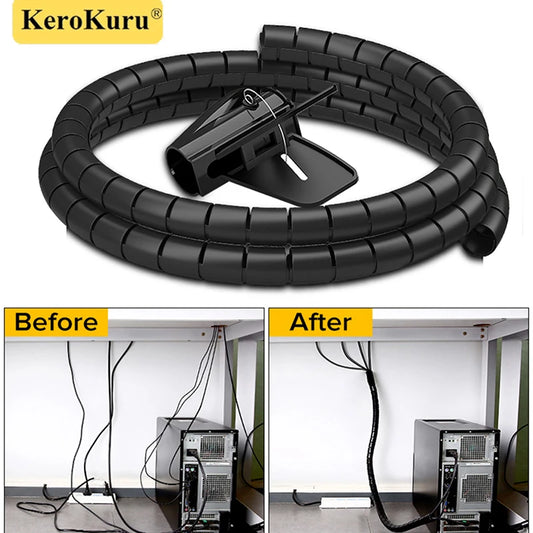2M 16/10mm Flexible Spiral Cable Wire Protector Cable Organizer Computer Cord Protective Tube Clip Organizer Management Tools Beauty Fashion