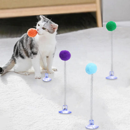 1pc Fur Ball Spring Cat Toy Suction Cup Multicolored Teaser Wand Pet Interactive Toys Cat Scratcher Toys Supplies Random Color Beauty World Shop