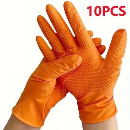 Heavy Duty Orange Nitrile Gloves 8Mil Industrial Disposable Gloves with Diamond Textured Grip for Mechanic Safety & Work Gloves Beauty World Shop