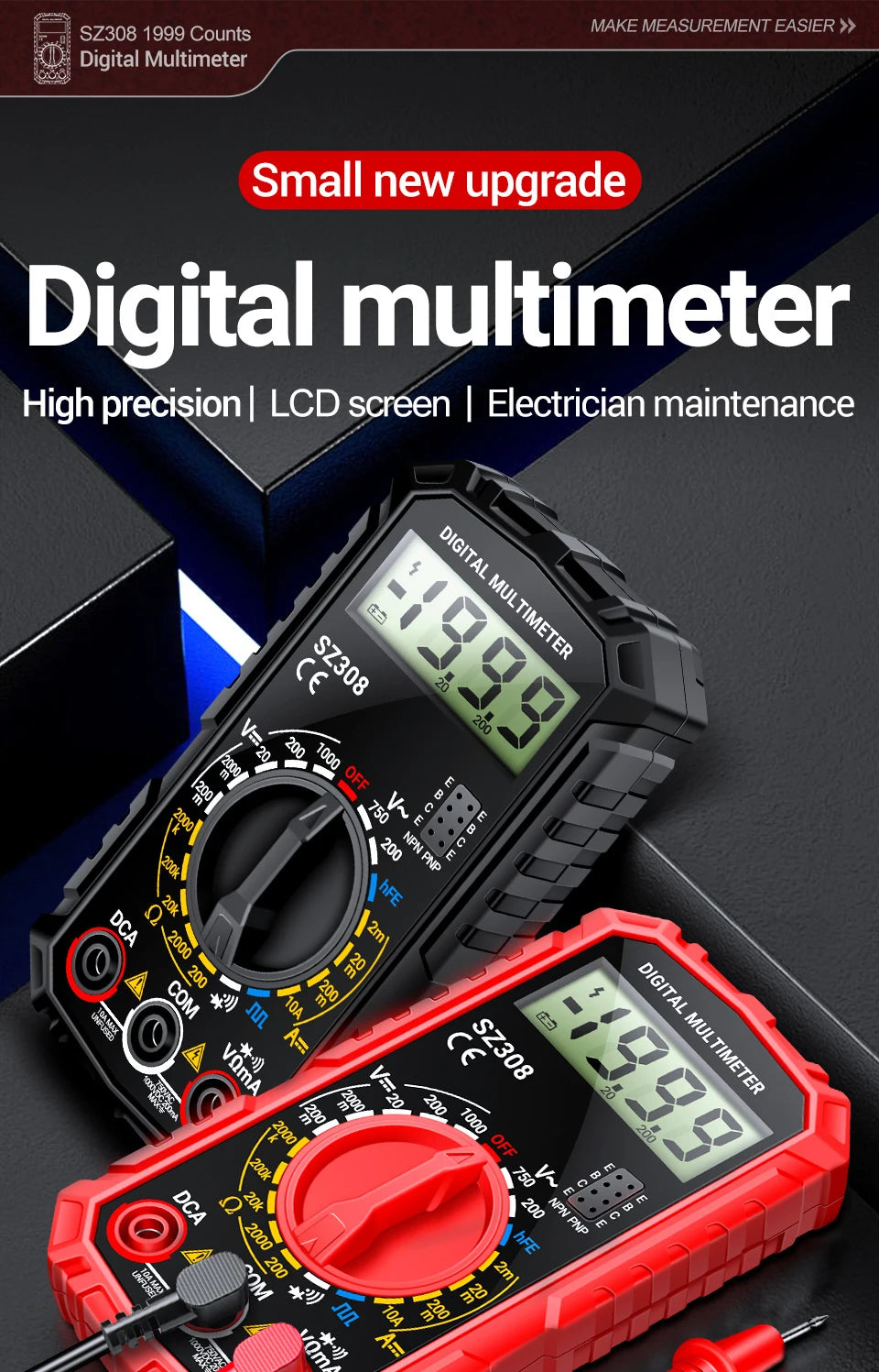 ANENG SZ308 Digital Multimeter   AC/DC Current Meter Voltage Resistance Meter Electrician LCD Backlight Ohm Square Wave Test Beauty World Shop