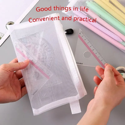 3pcs/Set Transparent Document Bag Mesh Zipper Information Bag Small Fresh Large Capacity Stationery Bag Beauty World Shop