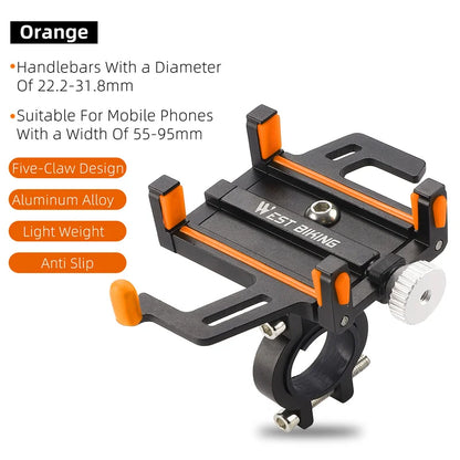 WEST BIKING Bicycle Mobile Phone Holder 360° Rotatable  Aluminum Alloy Phone Holder Five Claws Adjustable MTB Road Bike Bracket Beauty World Shop