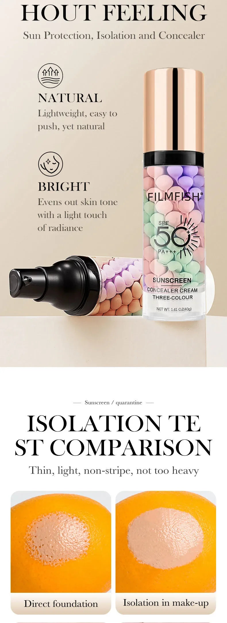 Face Makeup Primer Tri-color Cream Contour Color Isolation Waterproof Makeup Foundation Natural Makeup Base Cream 40g Beauty World Shop