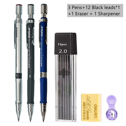 Mechanical Pencil Set 2.0 mm with 2B Black/Colors Lead Refill For Writing Sketching Art Drawing Painting School Automatic Pencil Beauty World Shop