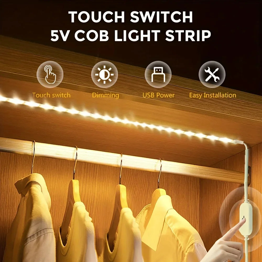 5V 2835 LED Strip Light Touch Sensor Switch Dimmable USB Flexible LED Tape Ribbon Light For Mirror Cabinet Stair Decor Lighting Beauty World Shop