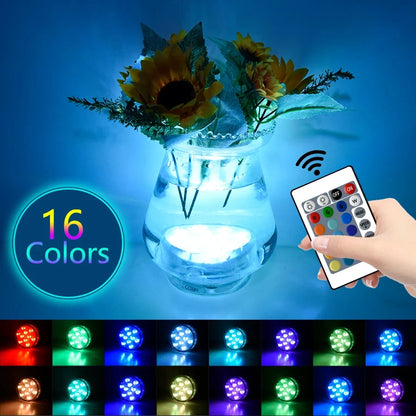 10 LEDs RGB Submersible Light Underwater Lamp Battery Operated Garden Swimming Pool Light for Wedding Party Aquarium Vase Bowl Beauty World Shop