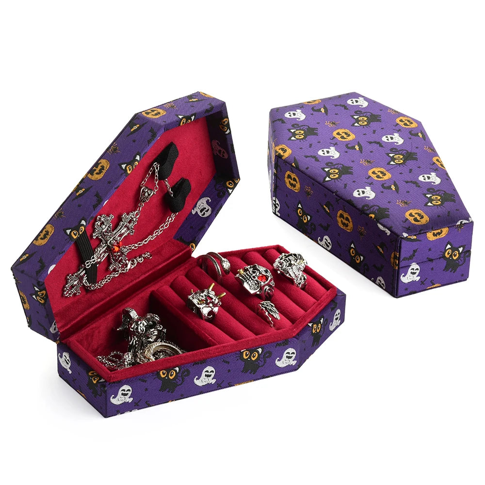 Personalized Gift Halloween Velvet Coffin Jewelry Box Ring Necklace Custom Logo Jewellery Organizer Beauty World Shop