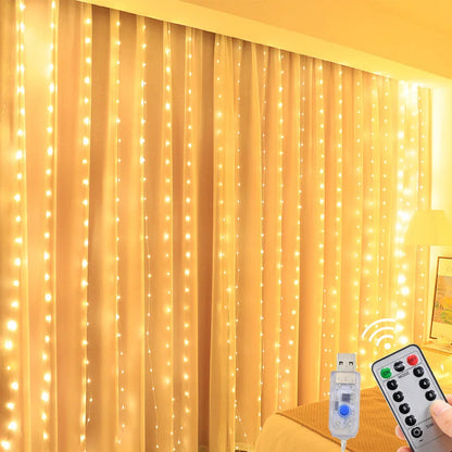 Christmas Lights LED Fairy String Curtain Lights 8 Mode Remote USB Festoon Christmas Decor For Home Holiday New Year Lamp Beauty Fashion