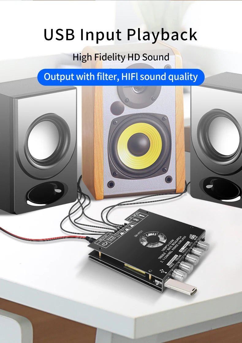 Bluetooth Digital Power Amplifier Board Module TDA7498E160W+160W+220W  High and Low Tone Subwoofer Amplifier AUX/USB ZK-HT21 Beauty World Shop