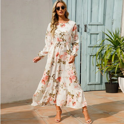 2023 Sping Summer Bohemian Women Maxi Dress Casual Long Sleeve High Waist Beach Woman Chiffon Dresses Floral Vestidoes Mujer New Beauty World Shop