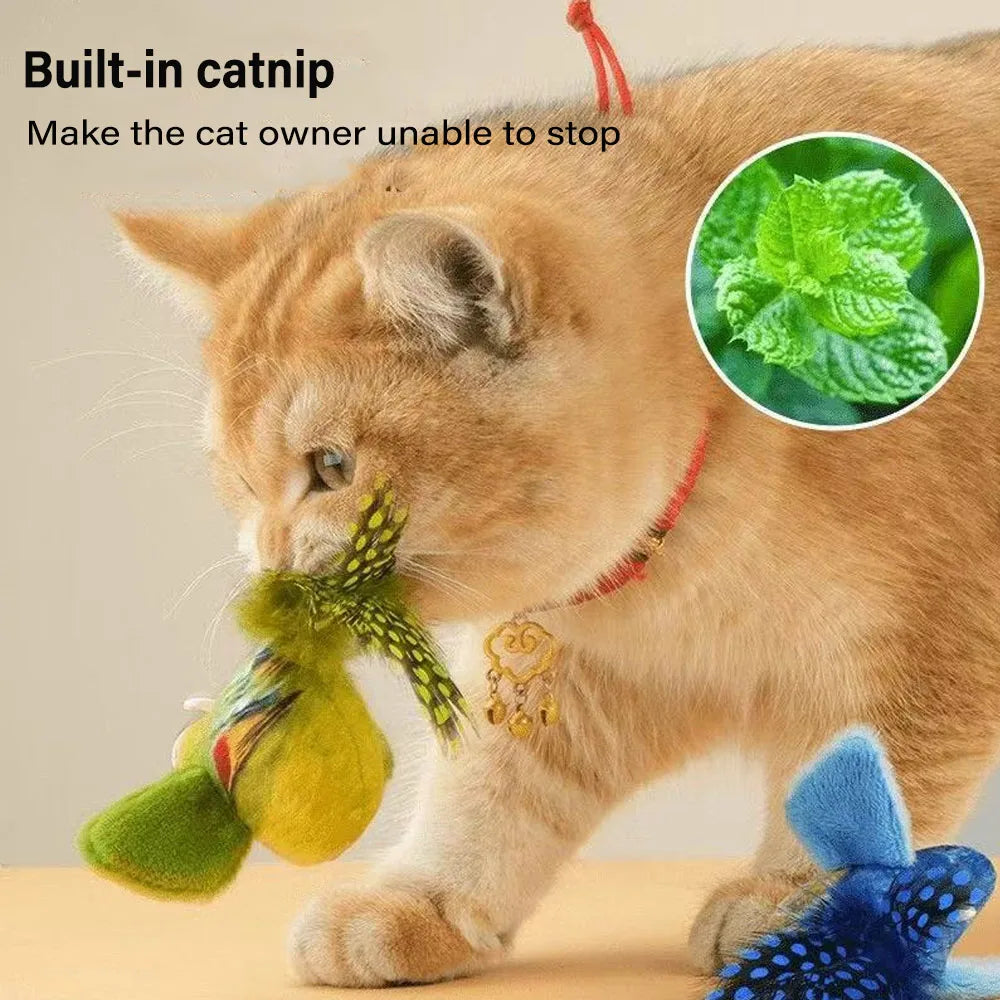 Indoor Interactive Birds Toy for Cat Chasing Teasing Toy Sounding Catnip Cat Teaser Toy Self-hilarity Wall Hanging Birds Cat Toy Beauty World Shop