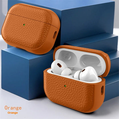For Airpods Pro3 Case Luxury Lychee Leather Business Earphone Case with Hook Strap Headphone Cover For Apple AirPods 4 3 2 1 Pro