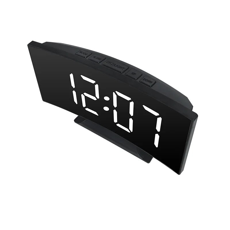 Curved Screen Clock Digital Led Alarm Clock with Temperature Display Large Mirror Clock Snooze Bedside Table Clock Room Decor Beauty World Shop