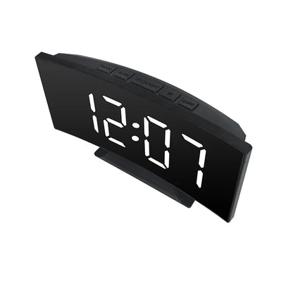 Curved Screen Clock Digital Led Alarm Clock with Temperature Display Large Mirror Clock Snooze Bedside Table Clock Room Decor Beauty World Shop