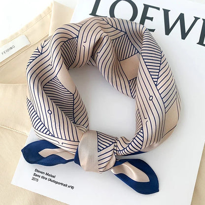 68cm Striped Geometric Pattern Silk Scarf for Women Imitation Silk Fresh and Versatile Headwear Clothing Square Scarf Beauty World Shop