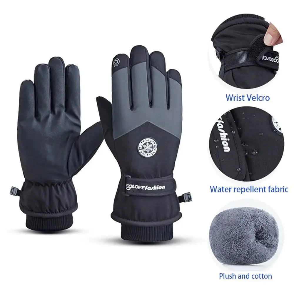 Winter Snowboard Ski Gloves PU Leather Non-slip Touch Screen Waterproof Motorcycle Cycling Fleece Warm Riding Gloves Beauty World Shop