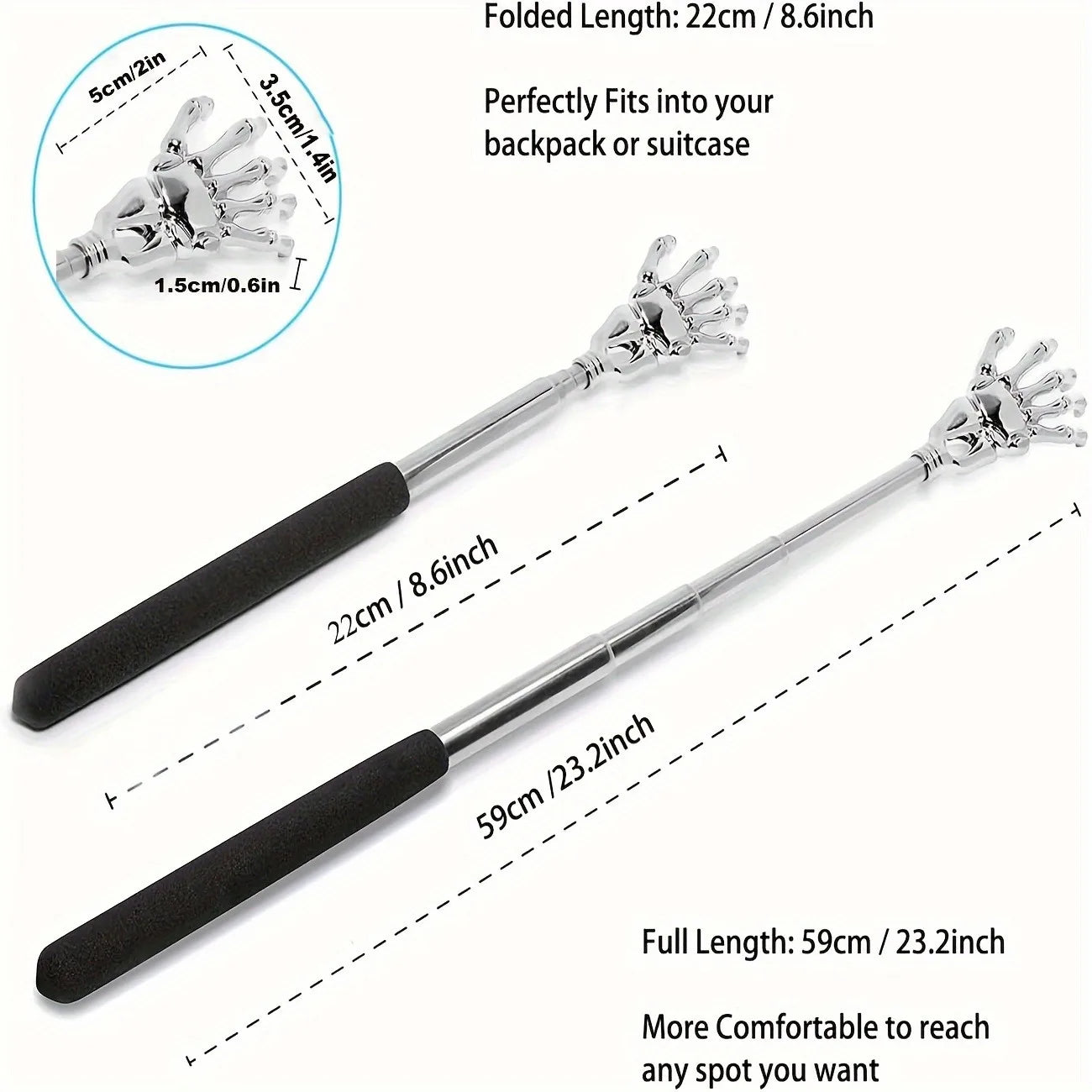 Portable Extendable Back Scratcher Stainless Steel Telescoping Back Scratcher for Both Human and Pets Extendable Back Massager Beauty World Shop