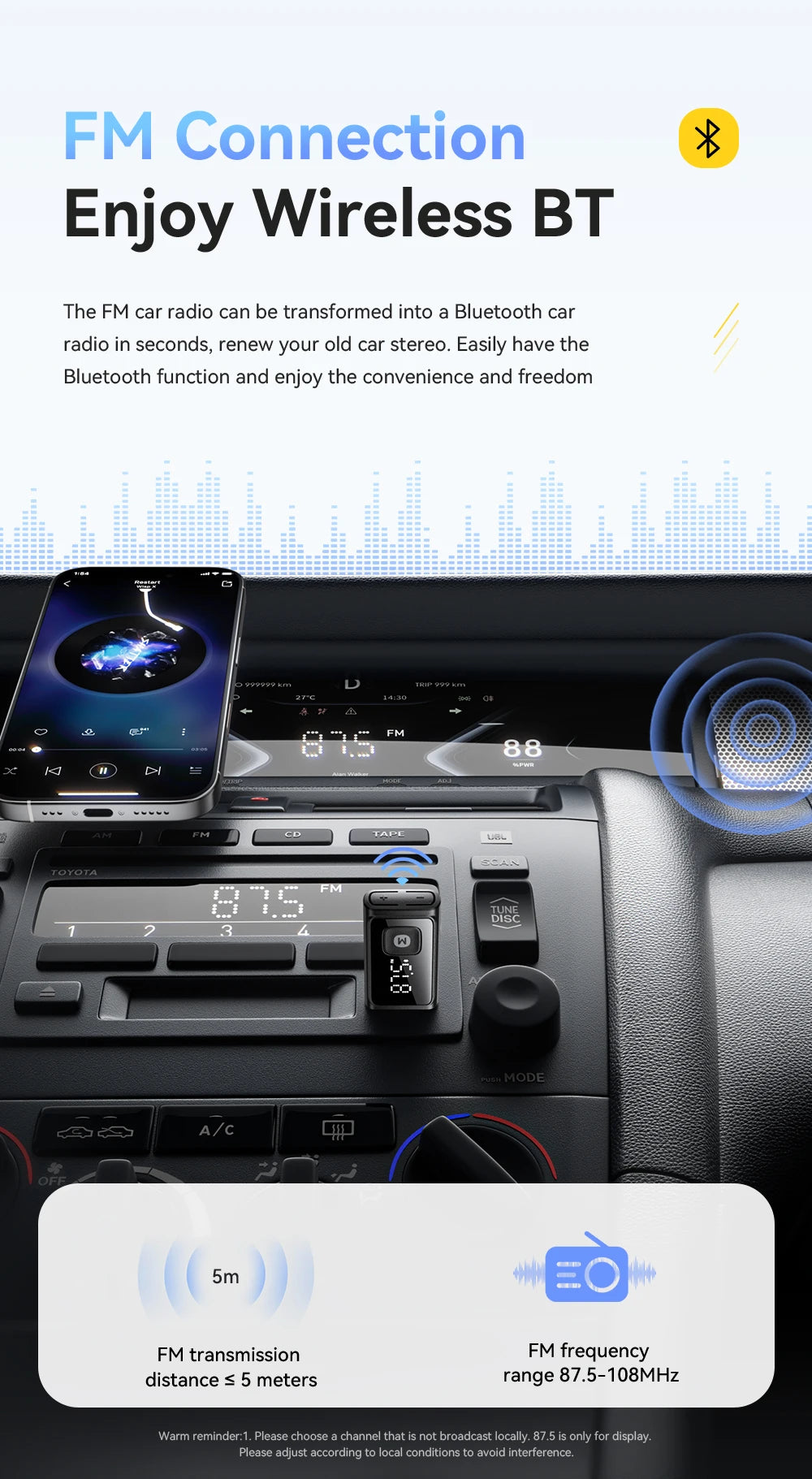 ESSAGER Bluetooth 5.4 Car Adapter Wireless FM Transmitter Audio Receiver&Handsfree Call Auto Stereo Mic Car Adapter Accessories Beauty World Shop