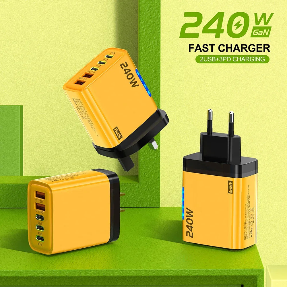 5 Ports USB C PD Charger Quick Charge 3.0 Type C USB Phone Chargers Fast Charging Adapter For iPhone 16 15 Samsung Xiaomi Huawei Beauty World Shop