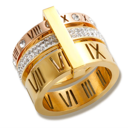 Three Layers Roman Numerals Ring for Women Luxury Stainless Steel Rotatable Crystal Finger Rings Female Wedding Trendy Jewelry Beauty World Shop