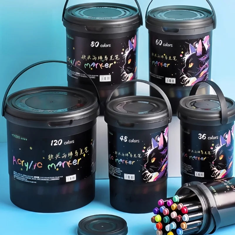 24/36/48/60/80/120 Bucket-cap Soft-Head Acrylic Marker Pen - Specially Designed for Students in Art Class, with Strong Coverage. Beauty World Shop