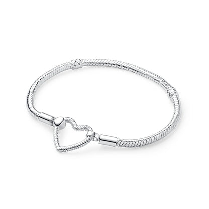 Original 925 Sterling Silver Bracelets Bangles Love Heart Clip Charms Beads Snake Chains For Women Rose Gold DIY Luxury Jewelry Beauty World Shop