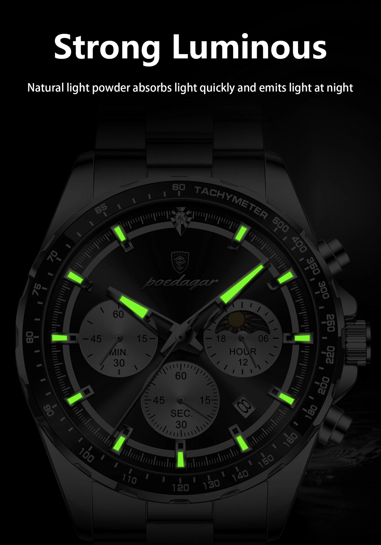 POEDAGAR Business Brand Man Wristwatch Waterproof Stainless Steel Luminous Men Watch Chronograph Date Men's Quartz Watches Reloj Beauty World Shop