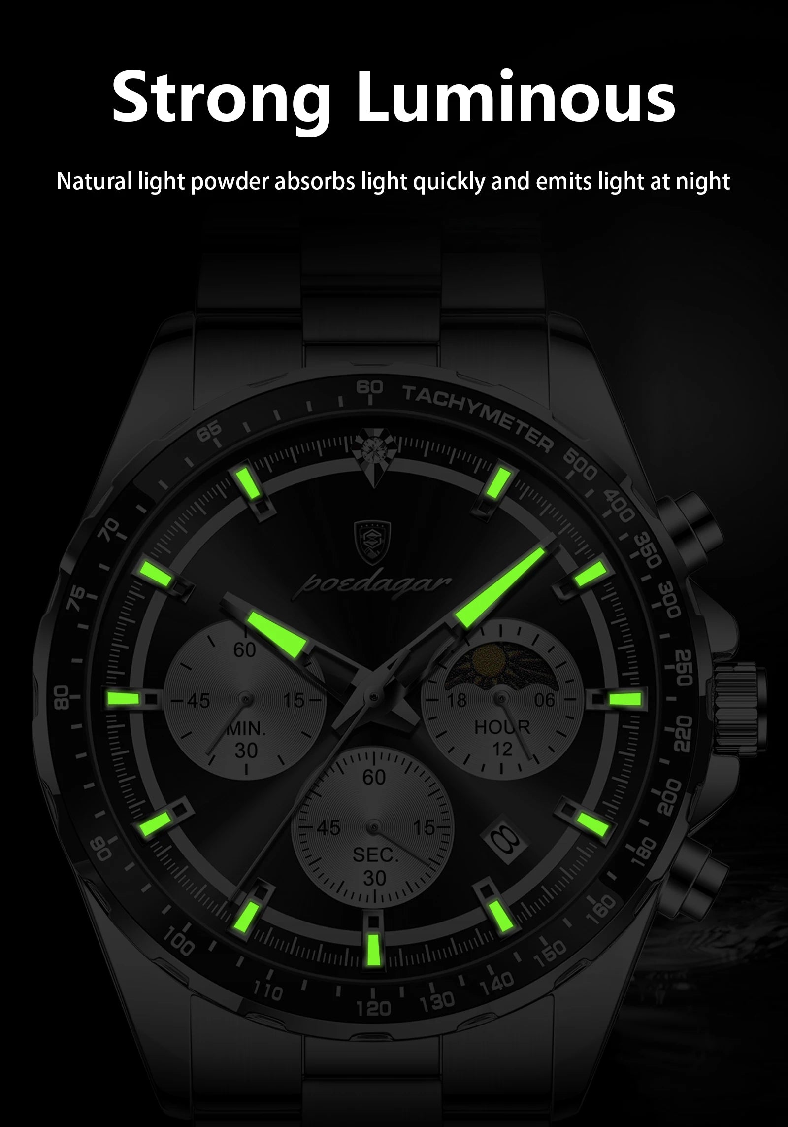 POEDAGAR Business Brand Man Wristwatch Waterproof Stainless Steel Luminous Men Watch Chronograph Date Men's Quartz Watches Reloj Beauty World Shop