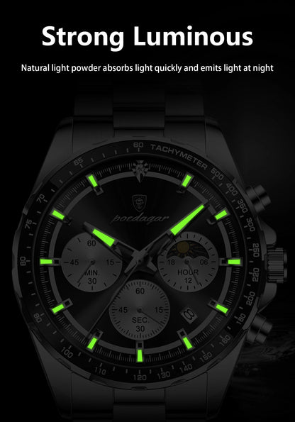 POEDAGAR Business Brand Man Wristwatch Waterproof Stainless Steel Luminous Men Watch Chronograph Date Men's Quartz Watches Reloj Beauty World Shop