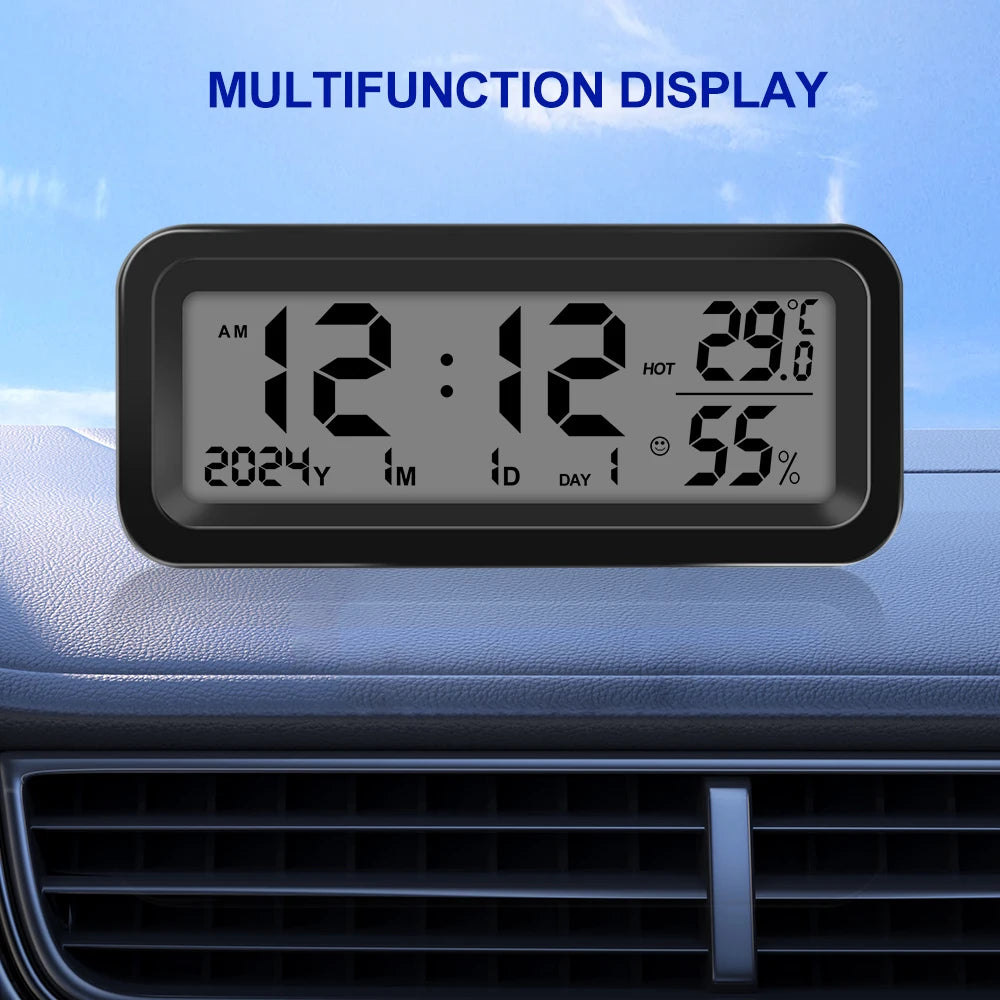 LCD Digital Car Clock Solar Power Temperature Humidity Gauge Backlight Automobiles Dashboard Clock Car Internal Accessories Beauty World Shop