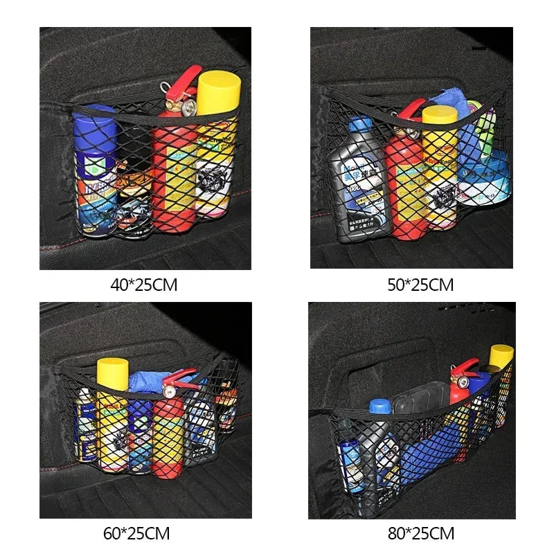 Car Storage Net Stretchable Mesh Pocket Net Magic Elastic Sticker Universal Rear Mesh Trunk Seat Bag Pocket Cage Auto Organizer Beauty World Shop