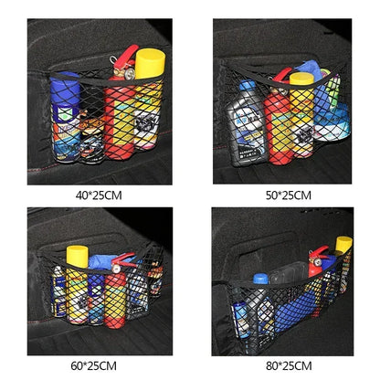 Car Storage Net Stretchable Mesh Pocket Net Magic Elastic Sticker Universal Rear Mesh Trunk Seat Bag Pocket Cage Auto Organizer Beauty World Shop