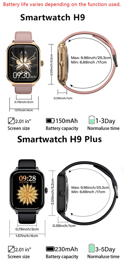 H9 New Smart Watch 2.01 Inch HD Display Answer Make Call Message Preview Sport Modes DIY Dial Weather Forecast For Men Women Beauty World Shop