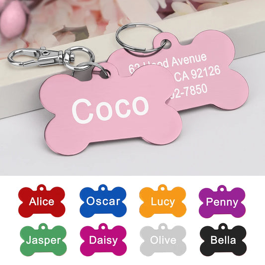 Personalized Dogs Cats ID Tag Custom Alloy Bone Puppy Kitten Collar Accessories Anti-lost Pet Name Tags for Small Large Dog Cat Beauty World Shop