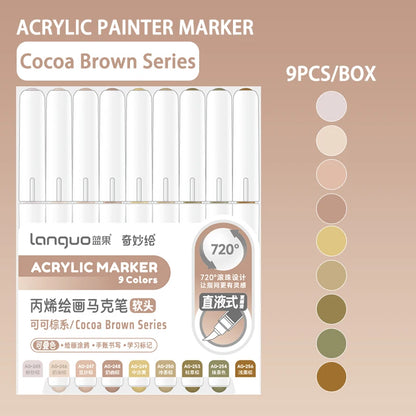 Languo 9pcs/box Soft Brush Acrylic Marker Pen Set，DIY Hand Drawn,Paint Art Markers pens,Student Graffiti Acrylic Paint Pens,M720 Beauty World Shop