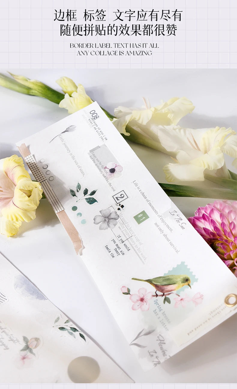 Yoofun 20pcs/lot PET + Washi Paper Aesthetic Flower Stickers Gift Card Journal Scrapbooking Diary Decoration Stationery Labels Beauty World Shop
