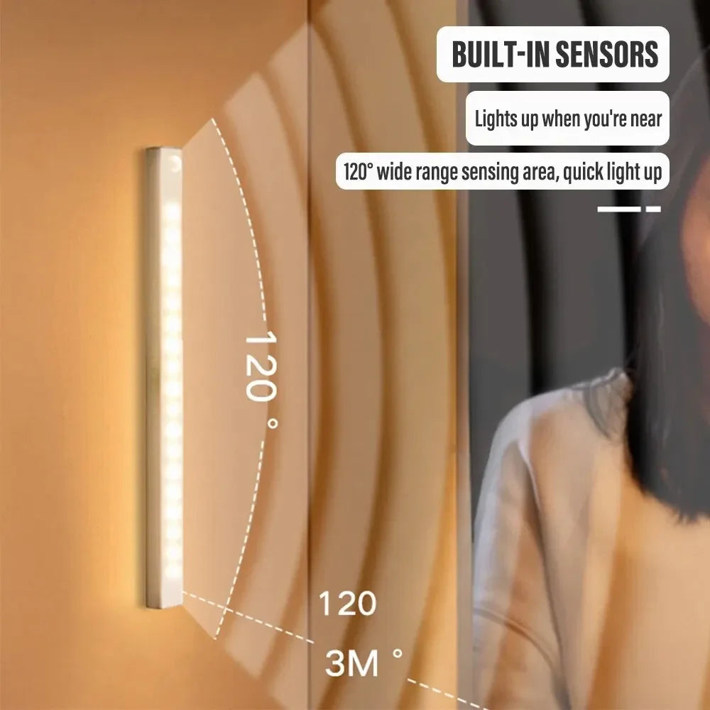 LED Motion Sensor Light Wireless LED Night Light Type C Rechargeable Light Cabinet Wardrobe Lamp Staircase Backlight For Kitchen Beauty Fashion