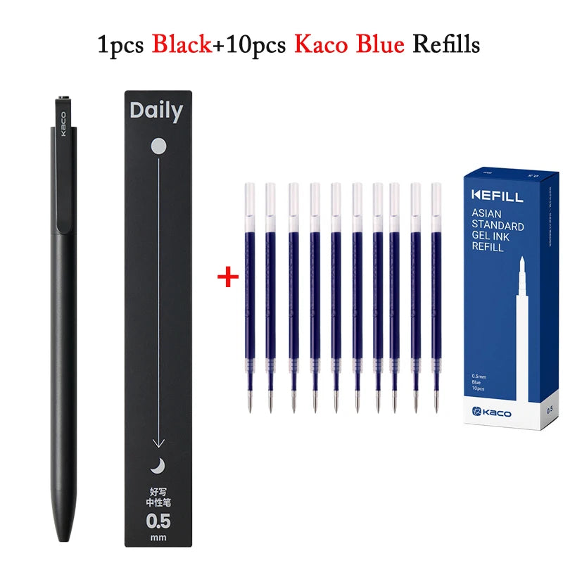 KACO Gel Pens Press Signature Pen Stationery Metal Pen Clip 0.5mm Black Ink Quicking Drying Large Capacity 800M Smooth Writing Beauty World Shop