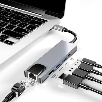 Usb 5 In 1 Type-C 3 1 To 4k HdTV Hub Adapter With Sd Tf 100M Rj45 Car d Reader Pd Fast Charge For Macbook Notebook Computer Beauty World Shop