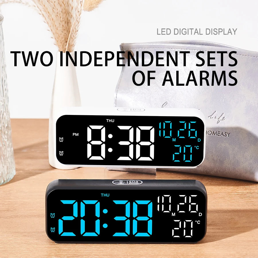 Digital Alarm Clock Temperature and Date Week Display Night Mode Table Clock Voice Control 12/24H Electronic LED Alarm Clocks Beauty World Shop