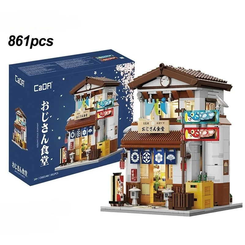 Japanese Street View Building Blocks Tea House Bun House Cafe Store Architecture Model Bricks Kids DIY Toys Holiday Gifts Beauty World Shop