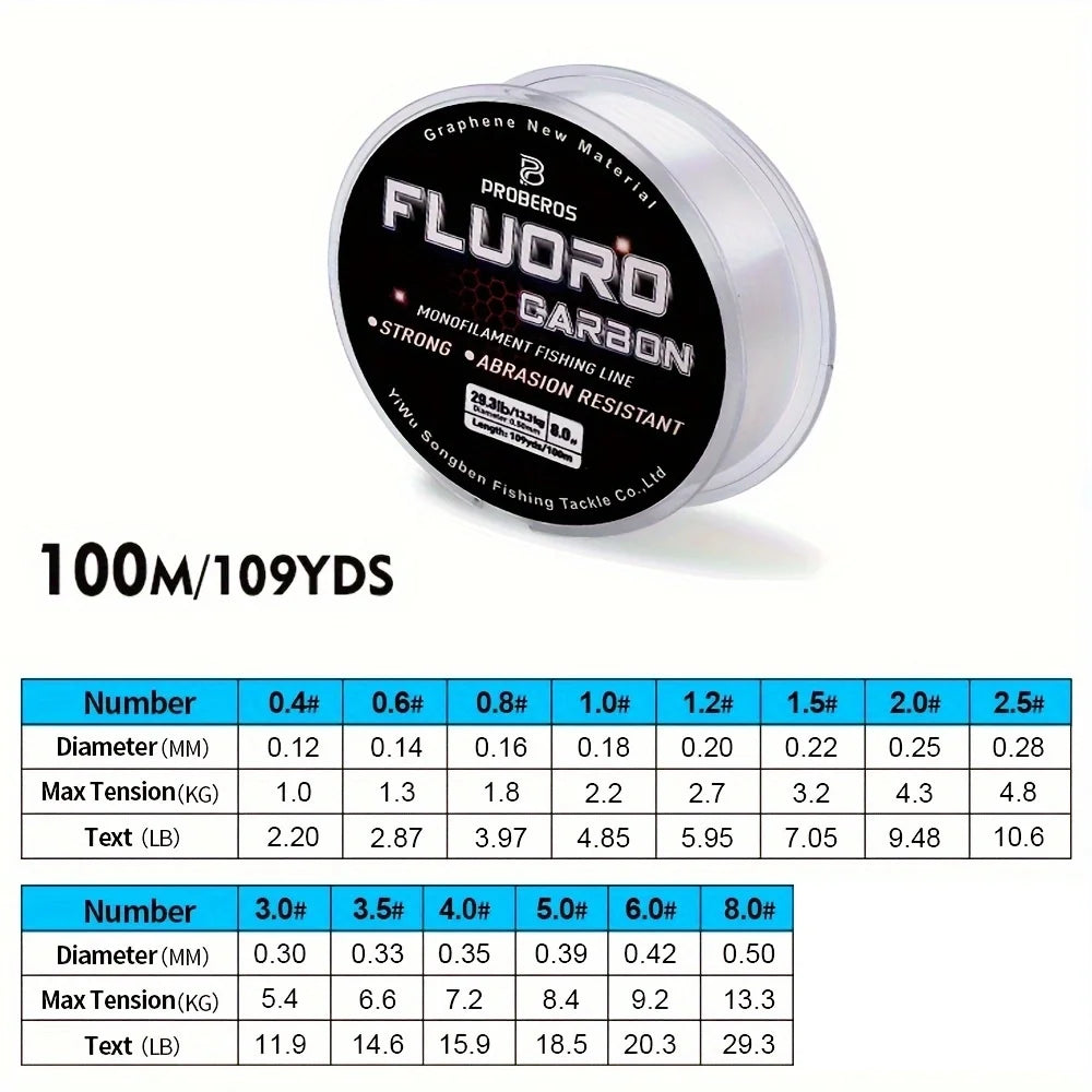 PROBEROS 100M Fluorocarbon Coating Fishing Line 2.2LB-29.3LB Carbon Fiber Monofilament Leader Line Carp Fishing Sinking Line Beauty World Shop