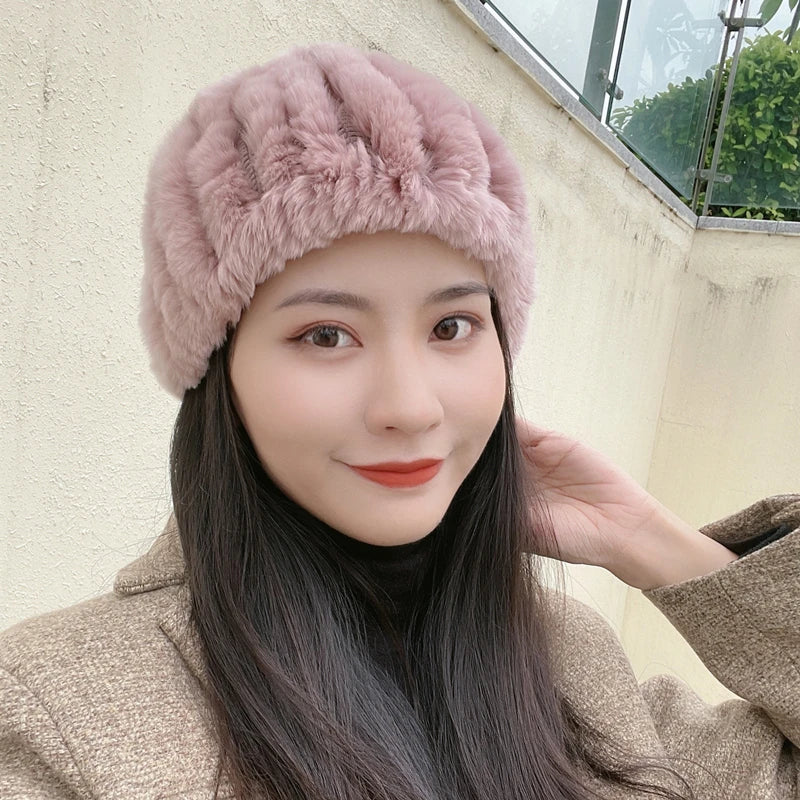 Women Handmade Stretch 100% Real Rabbit Fur Scarf Knit Genuine Rex Rabbit Fur Headbands Girls Natural Rabbit Fur Ring Scarves Beauty World Shop