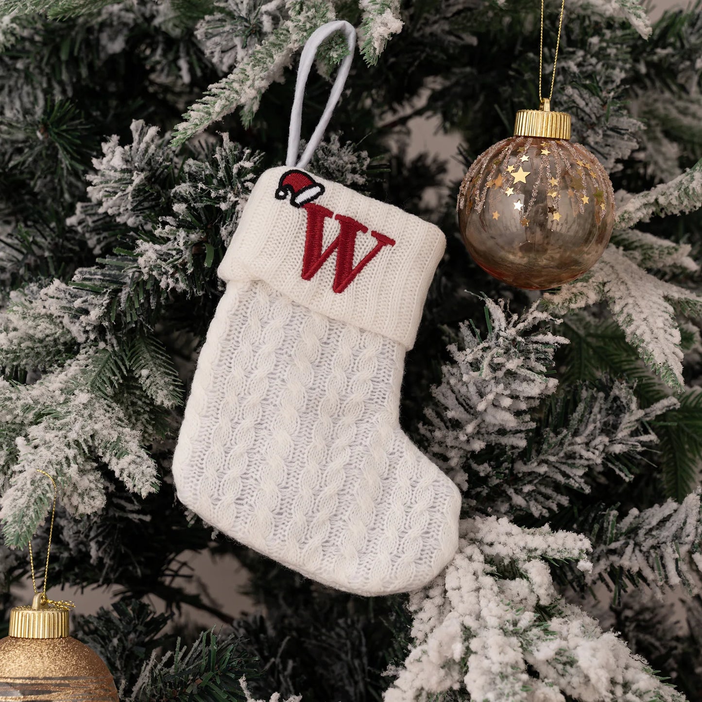 1PC A-Z Letter Hanging Christmas Stockings Knitted Socks  Christmas Tree Hanging for Family Party Decoration Beauty World Shop