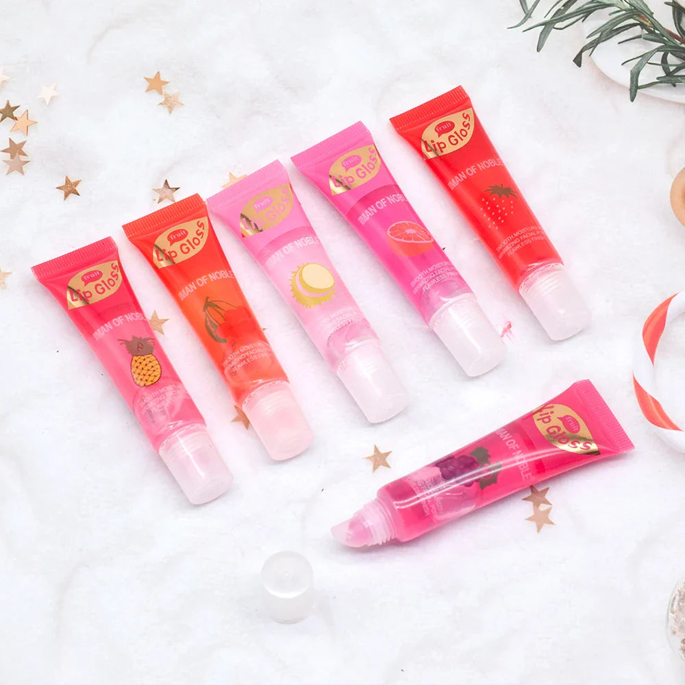 6pcs/set, Moisturizing Clear Lip Gloss, Pineapple, strawberry, grapes Translucent Plumping Lip Oils Gift Set Beauty Trend Shop