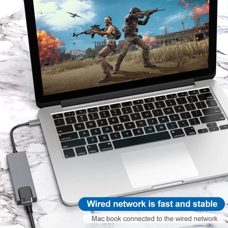 Usb 5 In 1 Type-C 3 1 To 4k HdTV Hub Adapter With Sd Tf 100M Rj45 Car d Reader Pd Fast Charge For Macbook Notebook Computer Beauty World Shop