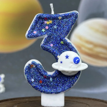 DIY Planet themed Spaceship 0-9 DIY digital candle Dark Blue Birthday candle Outer space themed party cake decoration Beauty World Shop
