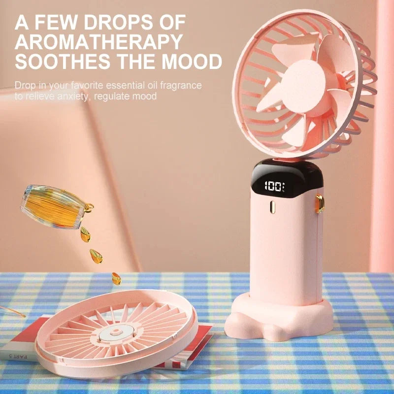 Handheld Mini Fan Foldable Portable Neck Hanging Fans 5 Speed USB Rechargeable Fan with Phone Stand and Display Screen 1800mAh Beauty World Shop